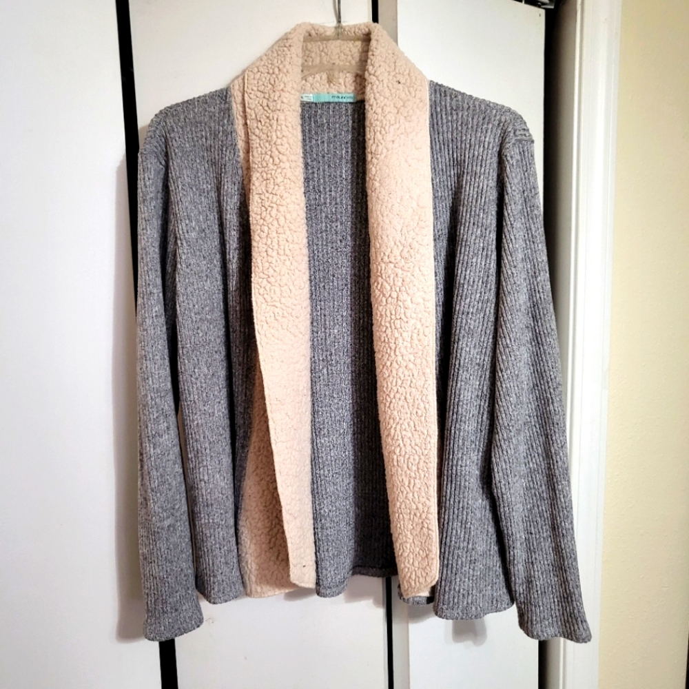 Maurices Gray Sweater Cardigan with Cream Sherpa Collar XL